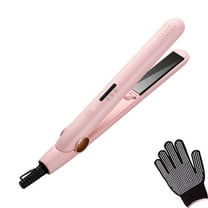 Temperature Adjustable Ionic Titanium Ceramic Hair Straightener and Curler 2 in 1 - Dual Voltage Curling Bangs Flat Iron Great for Salon and Travel , Pink