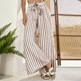 thumbnail image 5 of Textilo Striped Lounge Pants for Women Wide Leg Drawstring Pants with Pockets Elastic Waist Palazzo Trousers Lightweight Comfy Lounge Summer Beach Boho Clothing,Khaki L, 5 of 5