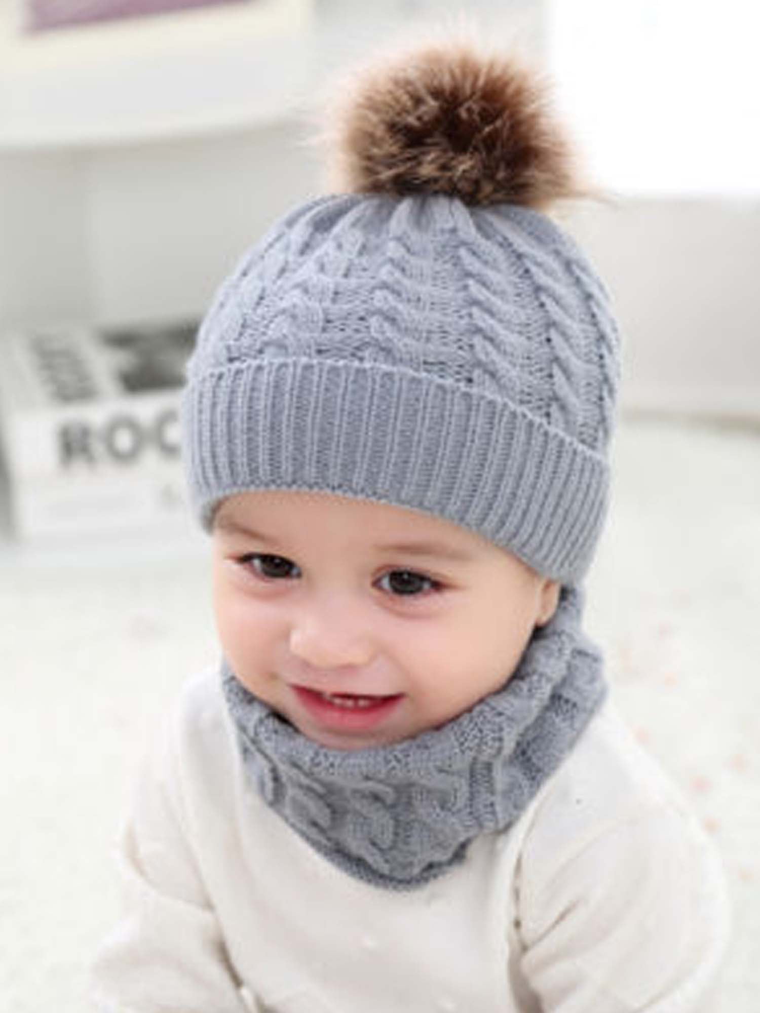 Kleding Unisex kinderkleding Unisex babykleding Hoodies & Sweatshirts Baby Toddler Kids Winter Warm Knitted Crochet Beanie Hat Cap Scarf Set 