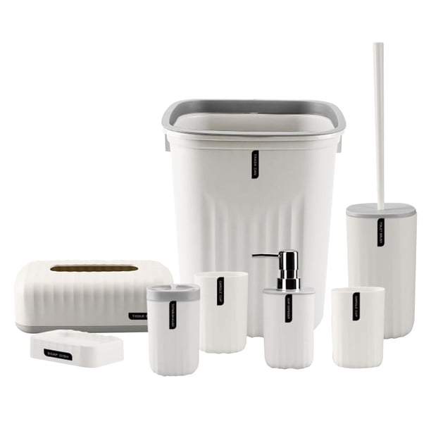 Juego para Baño de 8 Piezas | Accesorios para Baño Moderno de Plastico | Kit de 8 Piezas para Baño | Conjunto de Almacenamiento para Baño