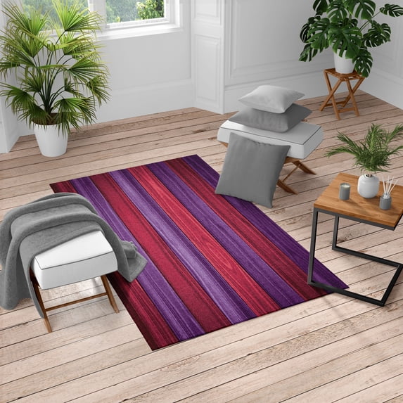 Rustic Turkish Area Rug, Vertical Wooden Planks Image Cottage Cabin Life in Countryside Theme, Soft Carpet for Living Room Decor with Distressed Look, 4' X 5.7', Dark Pink, by Ambesonne