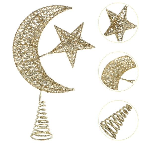 Amosfun Golden Christmas Tree Topper Ornament with Star and Moon Holiday Decor