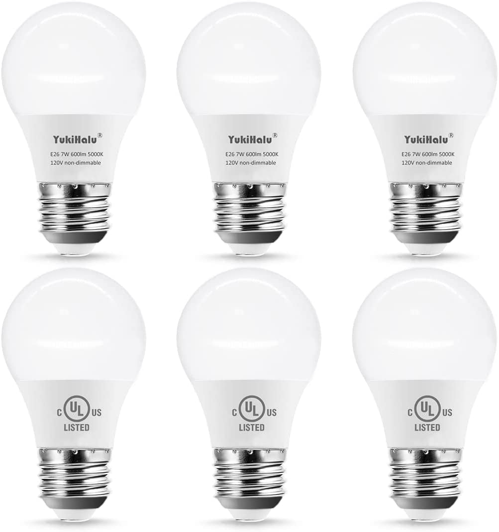 A15 LED Light 60W Equivalent, E26 Base, 3000K/5000K White, 7W 600 Lumens 120V, UL Listed, Ceiling Light Bulbs, Appliance Bulb, Not Dimmable, Pack 6 (3000K Soft White) - Walmart.com