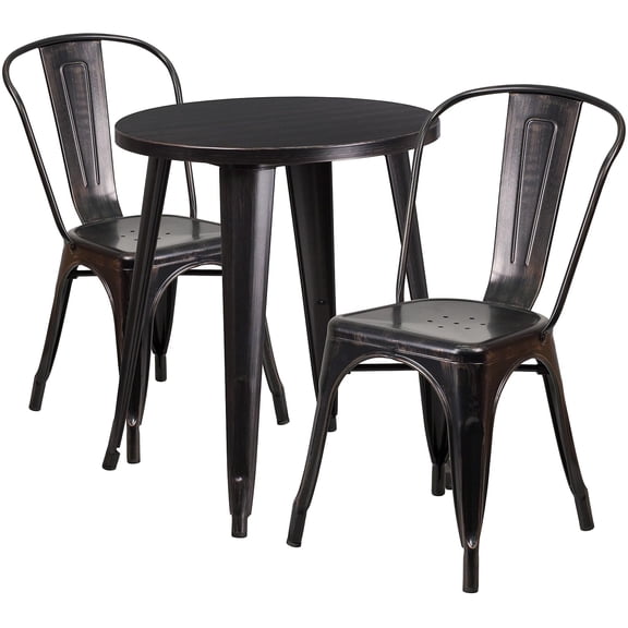 Bowery Hill 3 Piece 24" Round Metal Patio Bistro Set in Black Gold