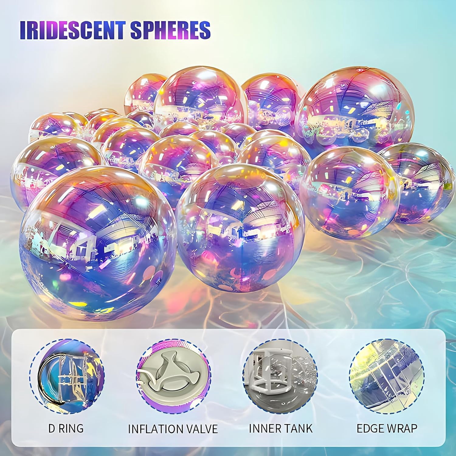 48" Iridescent Inflatable Mirror Ball Giant Sealed Mellitic Mirror Balloon Large PVC Shinny Disco Sphere For Wedding Nightclub Party Hanging Decoration