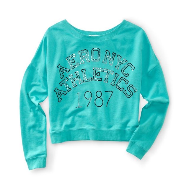 Aeropostale Womens Ny Athletic Pullover Sudadera, Verde, Mediano Aeropostale Camisa de entrenamiento