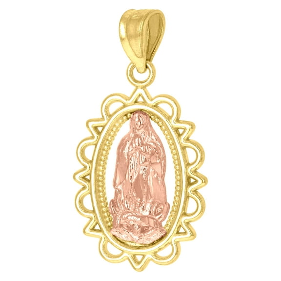 10kt Real Yellow Gold Unisex Lady Of Guadalupe Religious Charm Pendant
