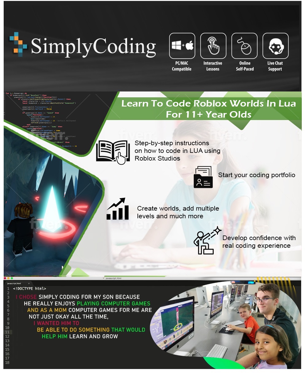 Simply Coding for Kids - Interactive Roblox Coding in Lua Course Ages 11+ -  Computer Programming Software Game with Digital Pin Code - Compatible with  PC/Mac/Chromebook 