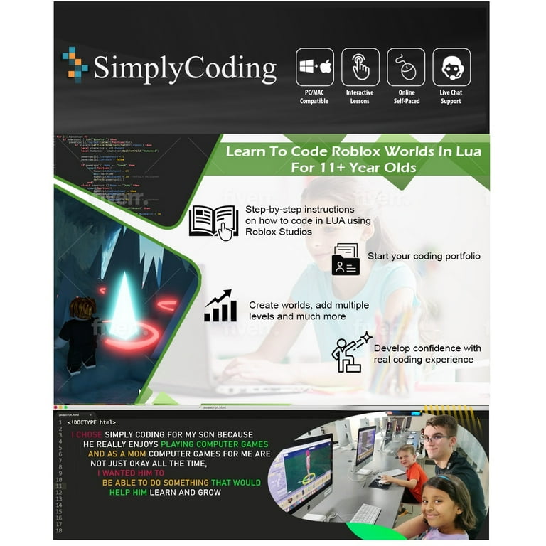 Simply Coding for Kids - Interactive Roblox Coding in Lua Course Ages 11+ -  Computer Programming Software Game with Digital Pin Code - Compatible with  PC/Mac/Chromebook 