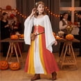thumbnail image 5 of KLHDSF Women's Renaissance Medieval Costumes Dress Trumpet Sleeves Gothic Retro Gown For Halloween Yellow S, 5 of 5