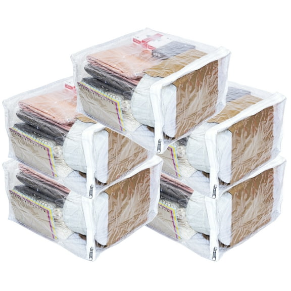 5-Pack Clear Vinyl Zippered Storage Bags 11 x 11 x 6 Inch for Blankets, Sweaters and Pants