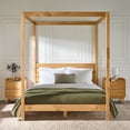 thumbnail image 2 of Solid Wood Minimalist Boho Queen Canopy Bed with Simple Headboard - Natural Pine, 2 of 11