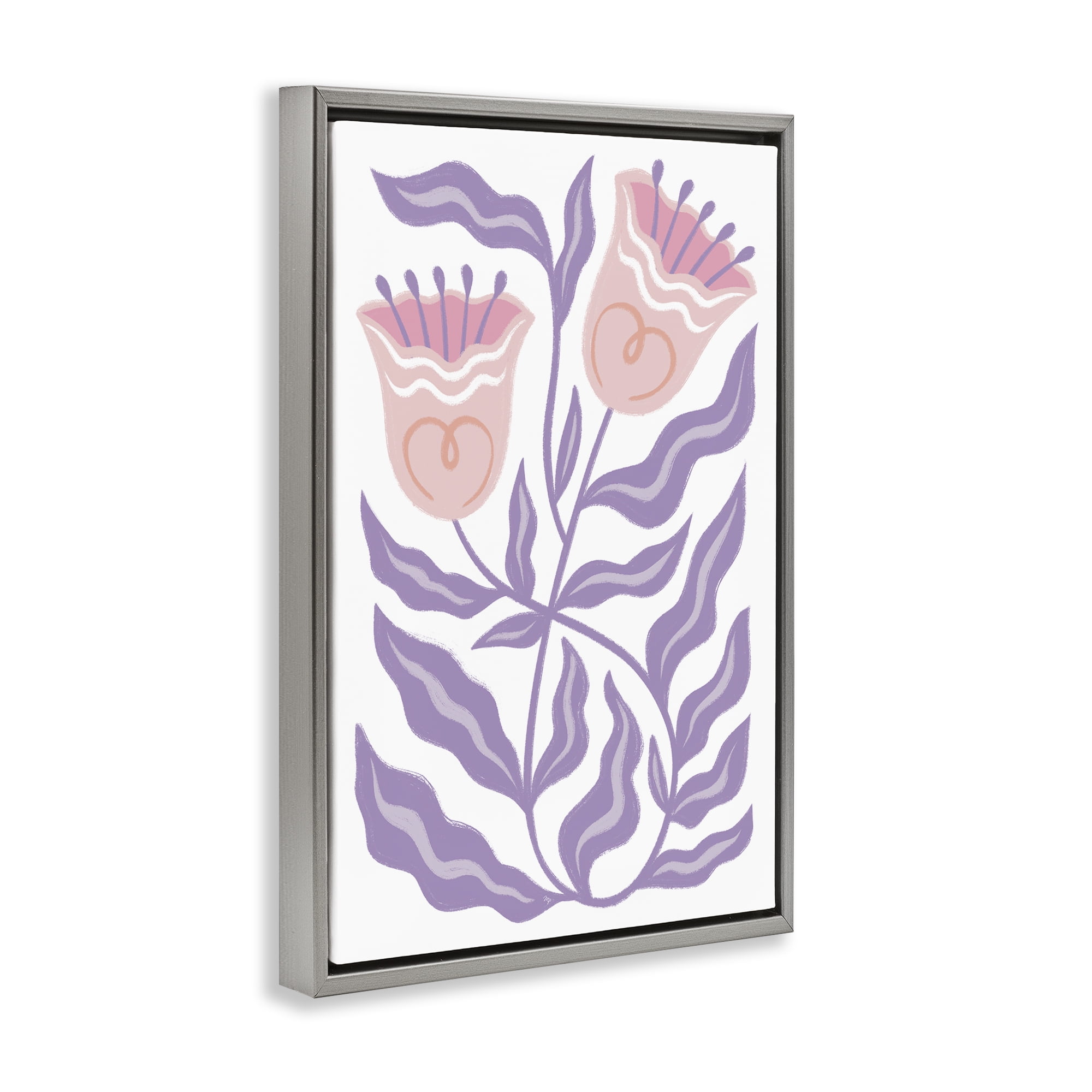 Stupell Industries Wavy Purple Blooms Plants & Flowers Painting Gray Floater Framed Canvas Art Print Wall Art, 17 x 25