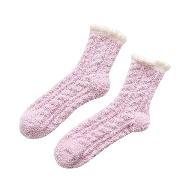 Sonducket Cálido invierno MiddleTube calcetines mujeres lindo elástico Coral terciopelo calcetines interior piso toalla calcetines transpirables Medias Violeta NO4