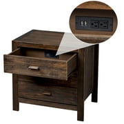 Ktaxon Solid Wood Nightstand with Outlets & USB Ports, 3 Drawer Traditional Cottage Bedside Table, Brown