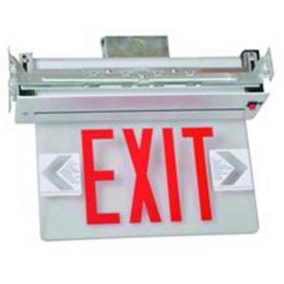 Morris Products 73331 Encastrable Montage Bord Allumé Led Sortie Signes Rouge sur Panneau Clair Boîtier Blanc