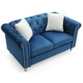 thumbnail image 3 of Passion Furniture Raisa 60 in. Navy Blue Velvet 2-Seater Sofa with 2-Throw Pillow, 3 of 5