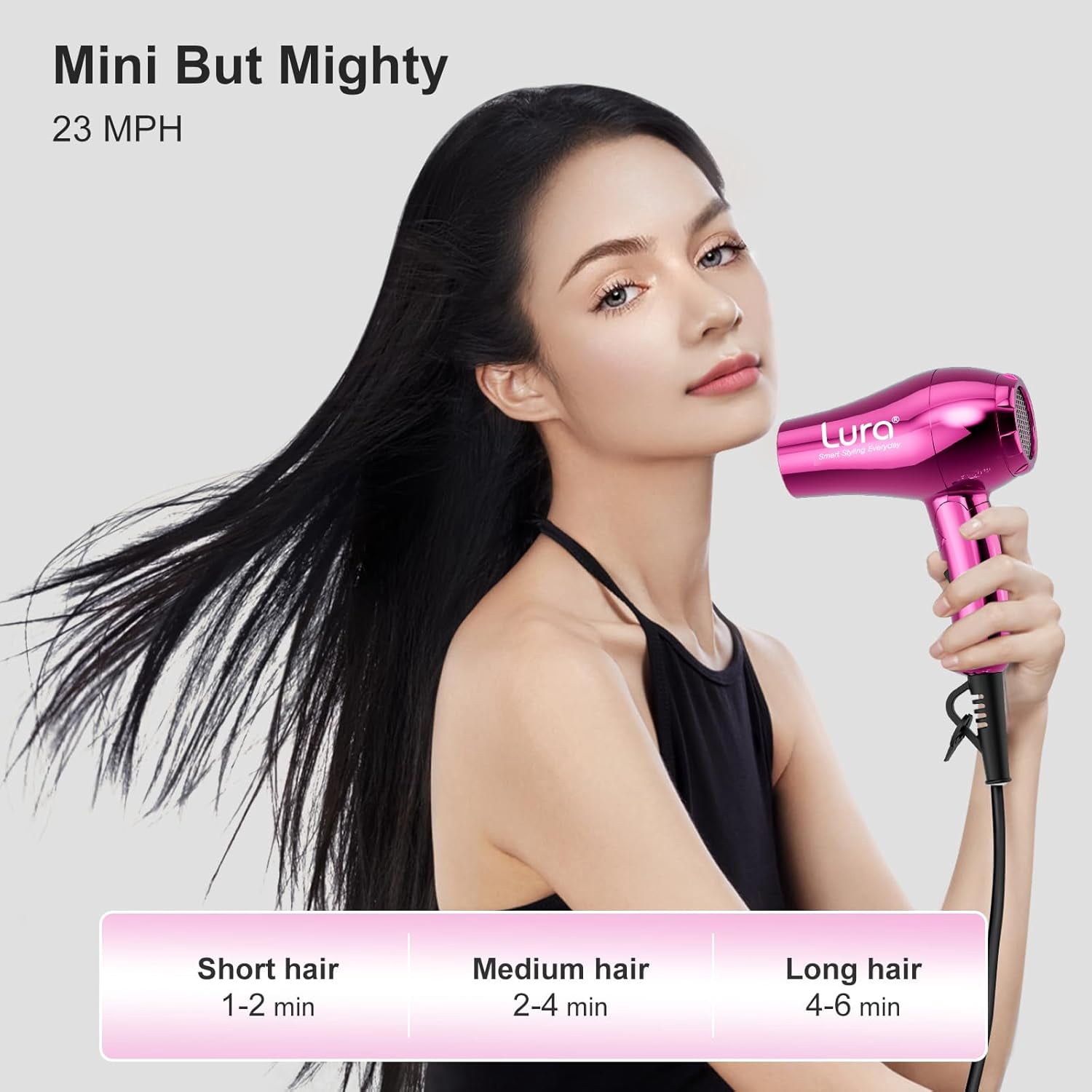 LURA Portable Travel Hair Dryer Dual Voltage Small Lightweight Foldable Blow Dryer with EU Plug,1200W Compact Hairdryer with Concentrator&Diffuser