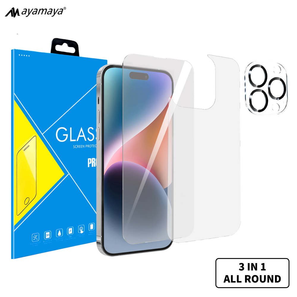 [3 IN 1] Front & Back Screen Protector & Camera Lens Protector for iPhone 14 Pro AYAMAYA