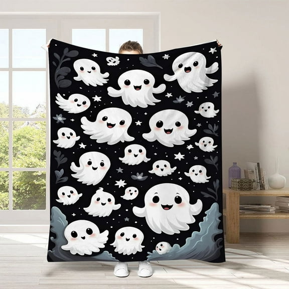 Tiruiarec Halloween Blanket, Cute Halloween Spooky Throw Blanket, Lightweight Cozy Flannel Blanket, Fall Throw Blankets for Couch Sofa Bed Home Decorations, 40"X 30"