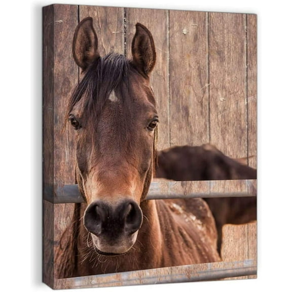 WFSposter Farmhouse Rustic Wall Art for Bedroom Home Bathroom Decor for the Home Country Horse Pictures Artwork for Walls Kitchen Wall Decor Modern Prints Wood Grain Canvas Framed Animal Wall Art