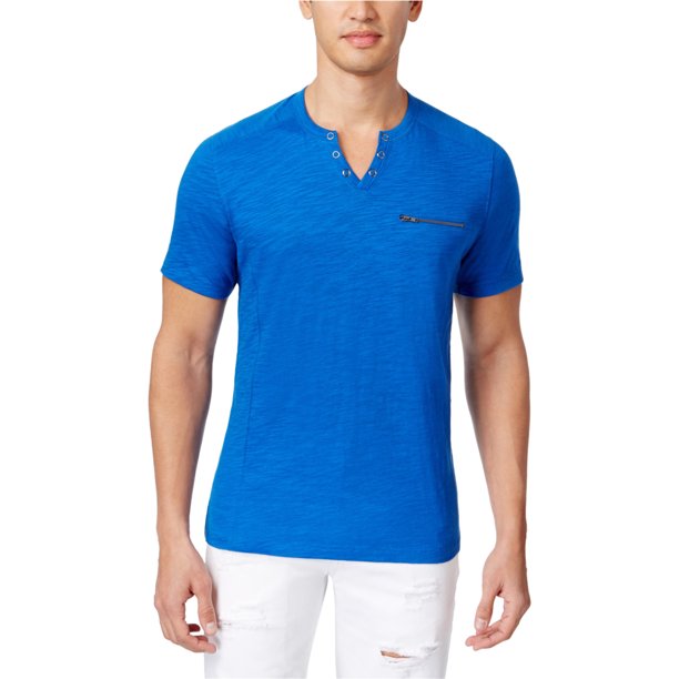 INC Mens Dean Split-Neck Embellecido playera, azul, grande I-N-C Camiseta adornada