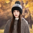 thumbnail image 2 of Hats Bomber Hat Ladies' Autumn And Winter Colored Patchwork Checked Knitted Thickened Warm Ear Protecting Wind Proof Wool, 2 of 4