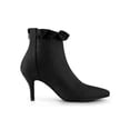 thumbnail image 3 of BLISSFUL STEP Women's Ankle Boots Faux Suede Pointed Toe Stiletto Heel Ruffle Back Zip Boots Black 6, 3 of 7