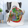 thumbnail image 4 of Jurassic Soft Flannel Fleece Blanket, Dinosaur Characters on Planet Globe Large Tropical Plants Leaves Landscape Print, Cozy Plush for Indoor and Outdoor Use, 70" x 90", Multicolor, by Ambesonne, 4 of 5