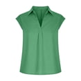 thumbnail image 4 of KBZDBZC Womens Summer Tops Women's Casual Lapel Baggy All Over Sleeveless Cotton And Linen T Shirt Womens Tops (Green,XL), 4 of 5