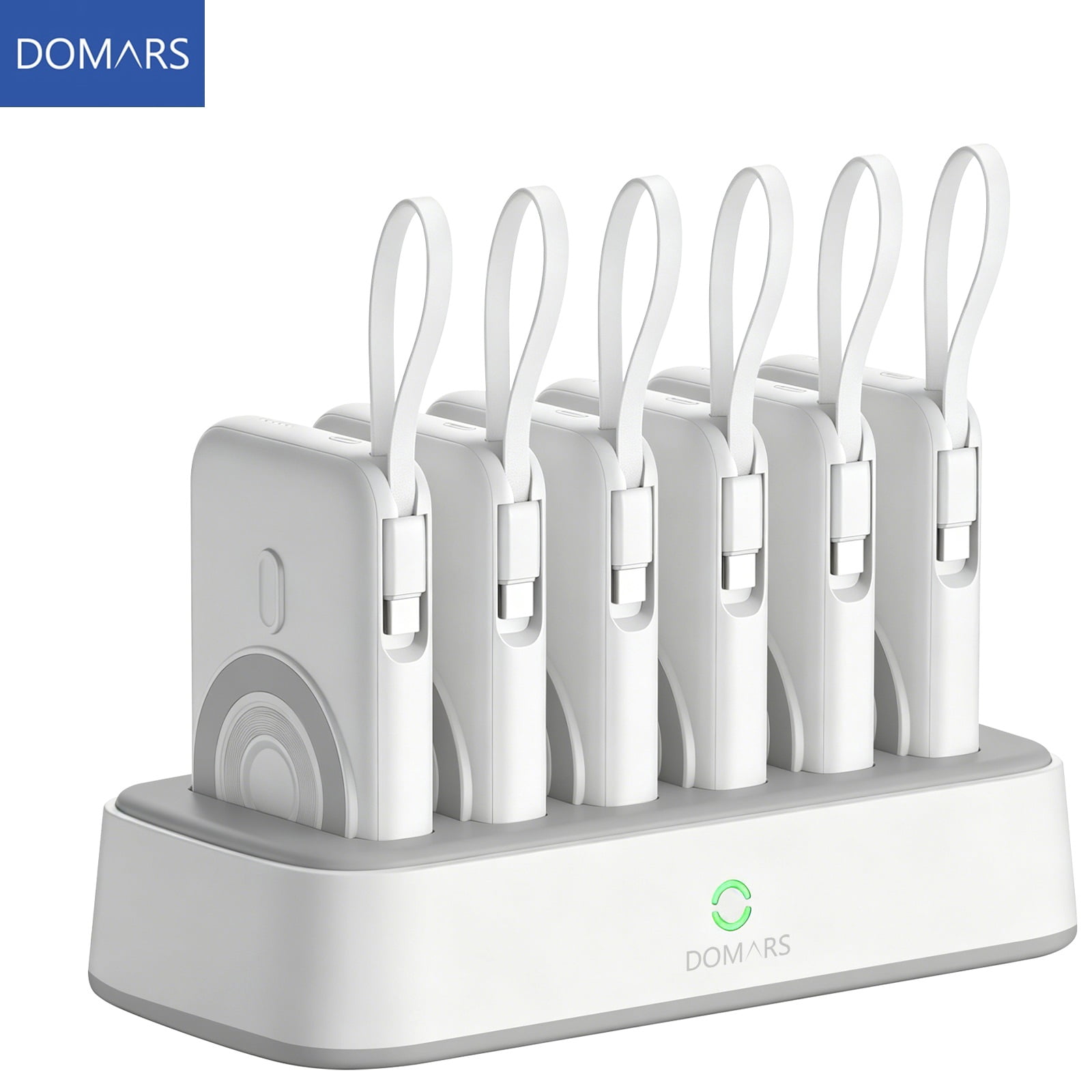 Domars 6pcs 10000mAh Magnetic Power Bank Set, 22.5W Fast Charging Portable Charger with Charging Base, Built-in Type-C & Lightning Cable, Strong Magnetic Adsorption for Home Office Travel