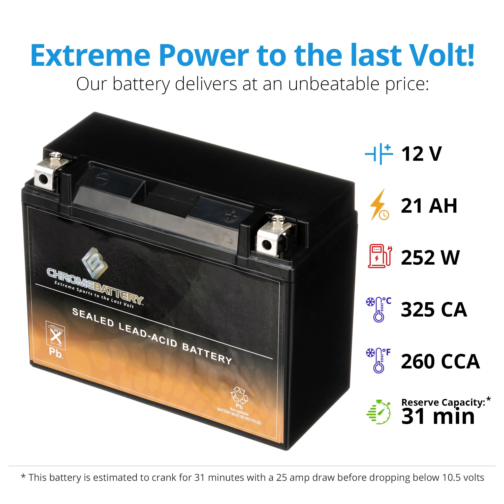 Chrome Battery Y50-N18L-A3 (50-N18L-A3 12 Volt,20 Ah, 260 CCA) Motorcycle Battery for Harley-davidson 1340cc Fl Flh Touring 1991