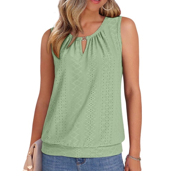 Women's Fashion Round Neck Sleeveless Tank Top, Solid Color Casual Top for Summer and Layering,Light Green,M