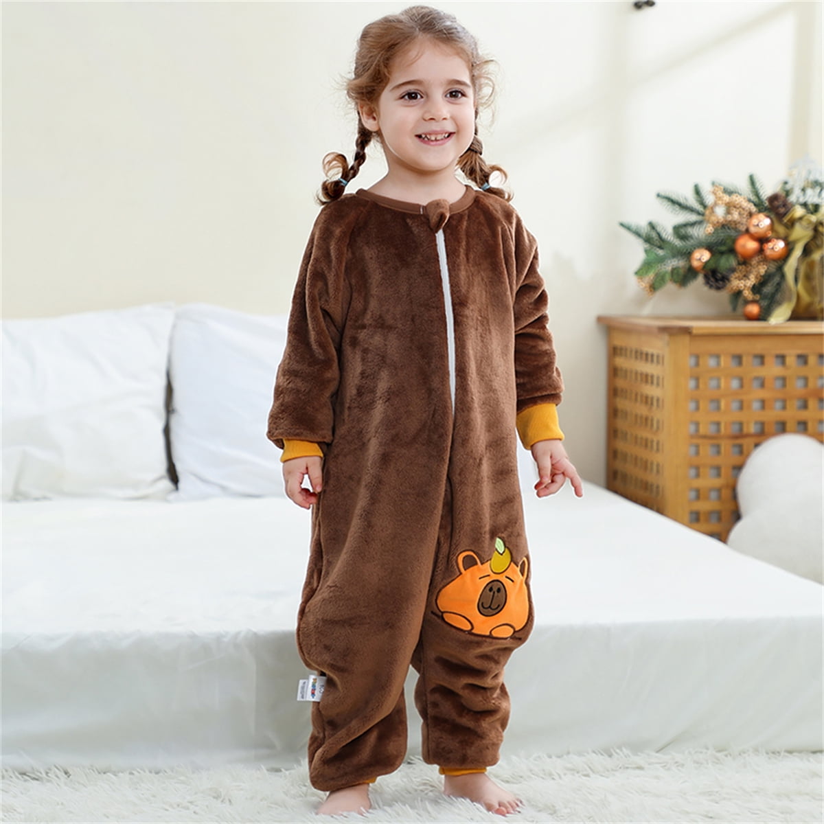 ATAIKU Toddler Sleeping Sack 9M-6T Winter Warm Flannel 2-Way Zipper Baby Sleep Sack with Feet, Infant Animal Bear Wearable Blanket