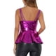 thumbnail image 3 of Camiseta sin mangas de peplum metálico Inspire Chic para mujeres, top de tirantes spaghetti, color púrpura, 3 of 6
