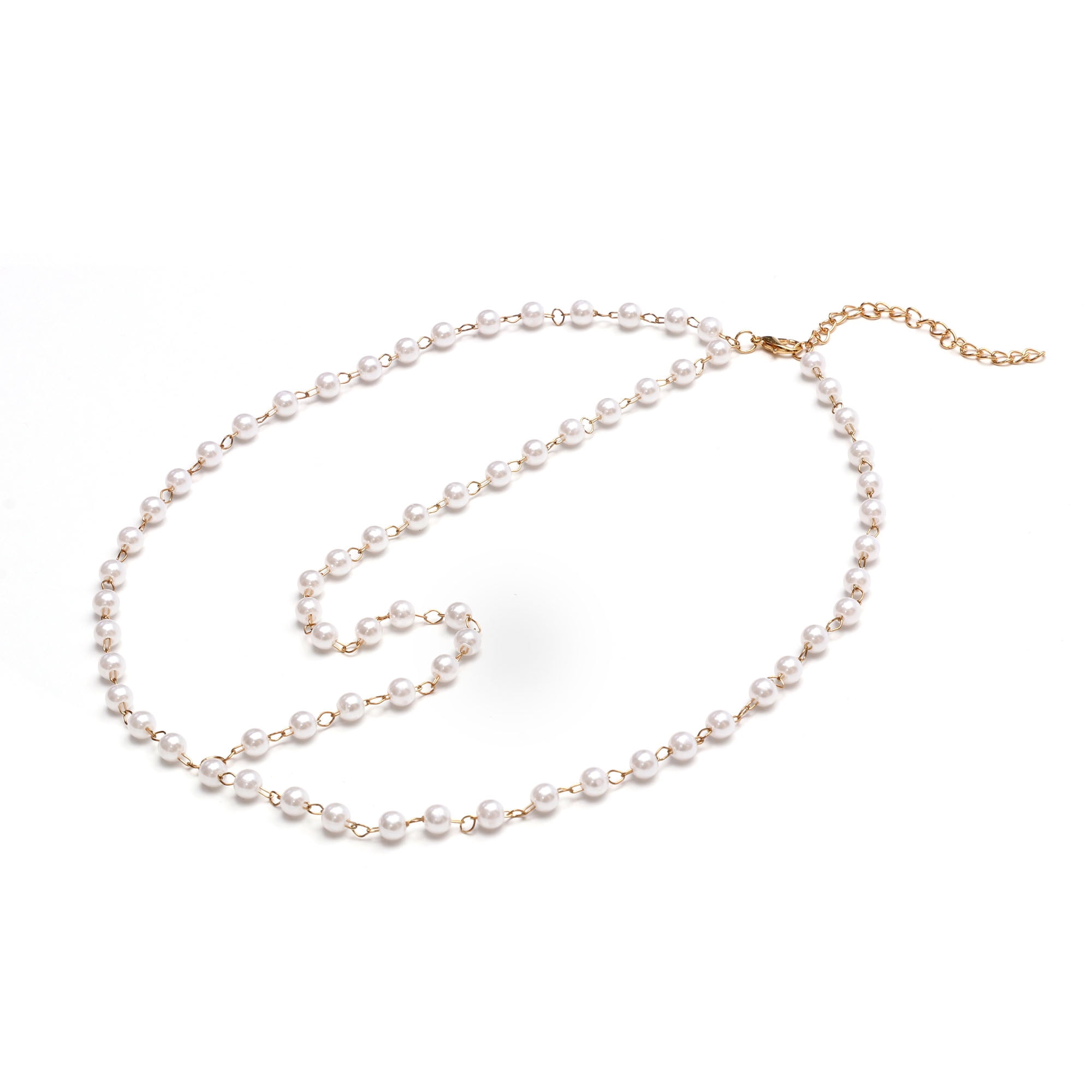Unique Bargains Headpiece Faux Pearls Head Chain Gold Tone 1 Pc