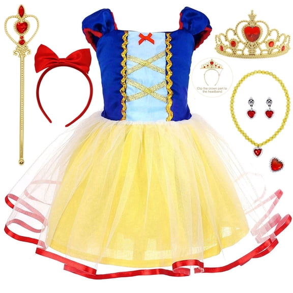 Jurebecia Princess Dress Royal Storybook up Puffed Sleeves & Tulle Skirt Birthday Party Costume Tulle Skirt 4-5 Years