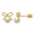 thumbnail image 4 of Anygolds 14K Real Solid Gold Ribbon Freshwater Pearl Screw-back Stud Earrings,, 4 of 5