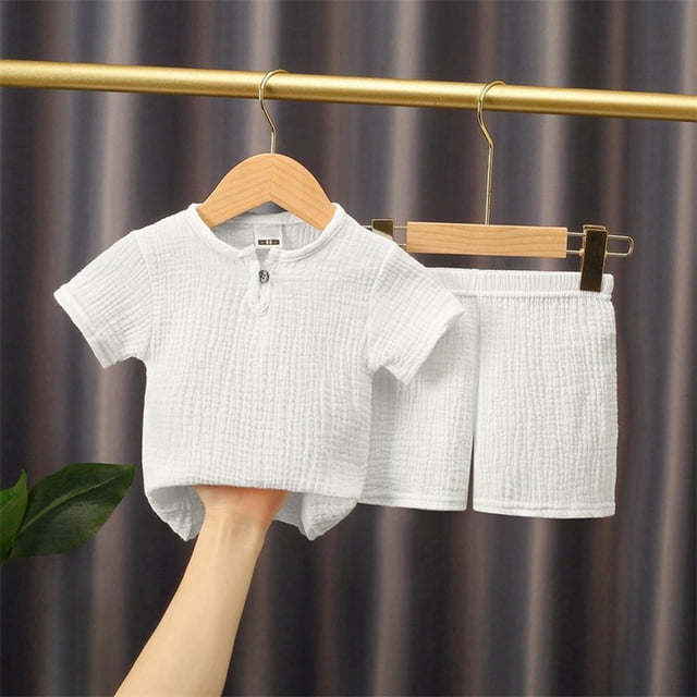 Boys Summer Outfit Set Soft Linen Blend Short Sleeve Tee and Comfortable Shorts