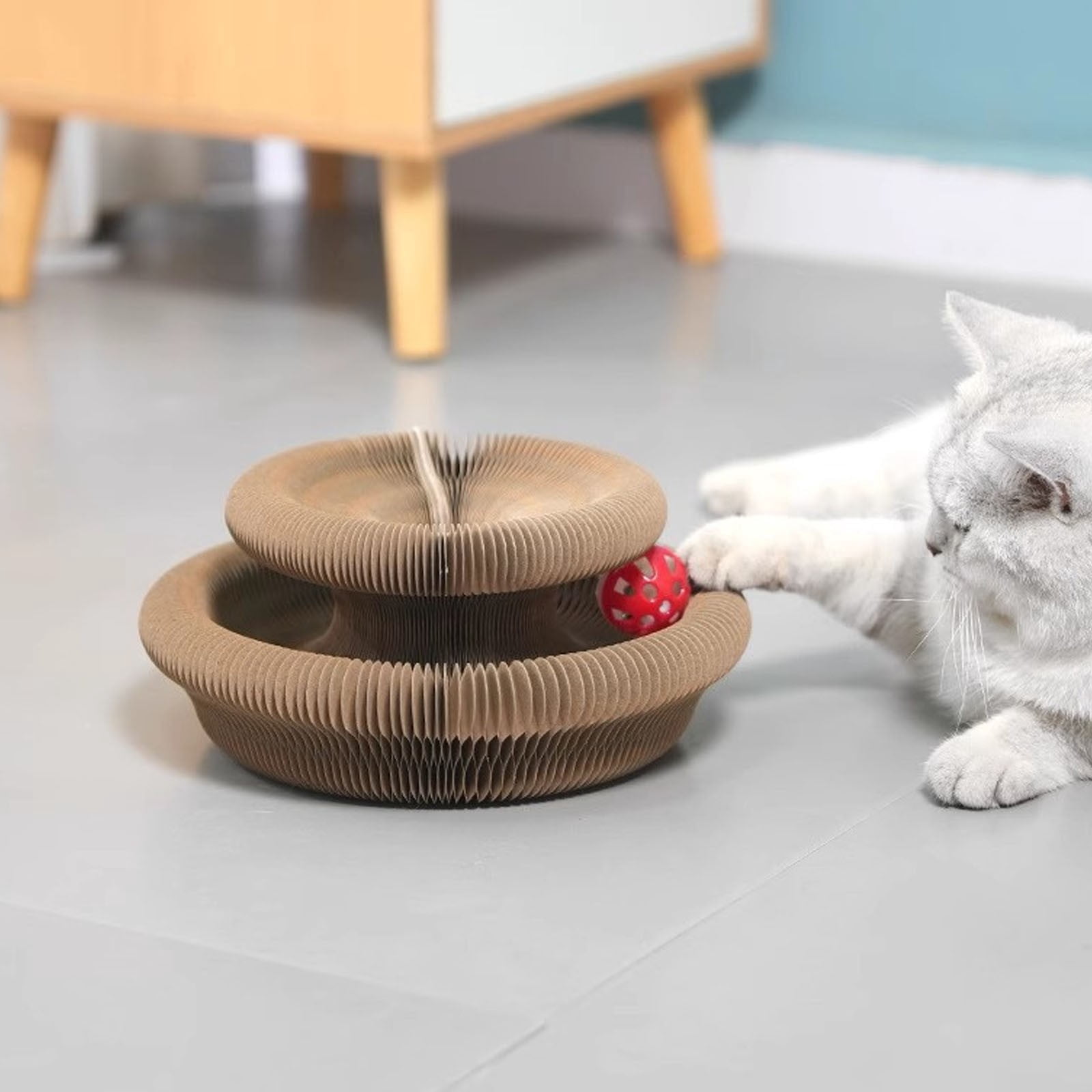 Nallwabiu Magic Organ Cat Toy – Foldable Interactive Scratching Board with Bell Ball for Cats (1pc, Red)