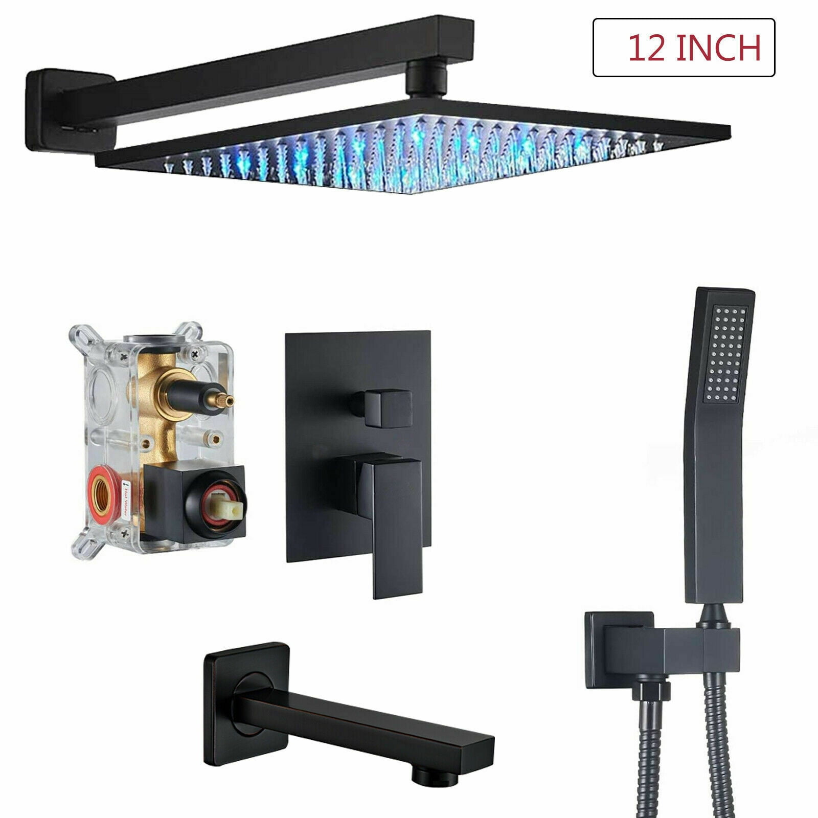 Zovajonia Matte Black Shower System 12 Inches Shower Faucet Set, Rain Shower Head with Handheld