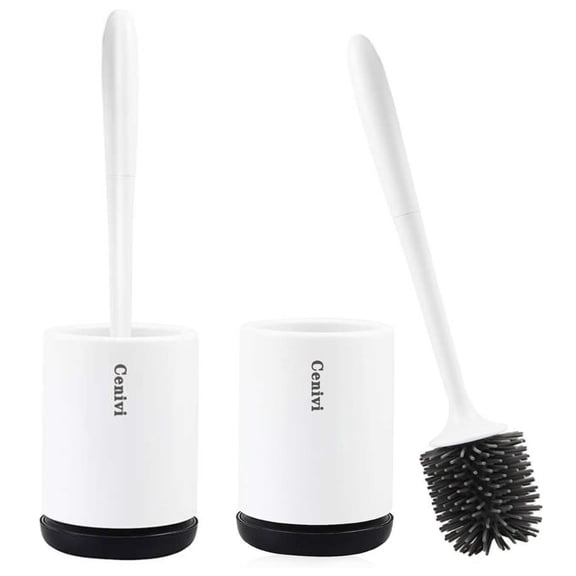 2 Pack Toilet Cleaning Brush Set, 360° Silicone Bristles & Quick-Dry Holder, Deep Cleaning Non-Scratch Bathroom Essentials