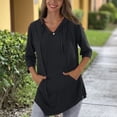 thumbnail image 2 of Uootdi 3/4 Sleeve Tops for Women Hooded with Pockets Loose Fit Soft Comfy Casual Daily Loungewear Tunic Shirts Gift, 2 of 5