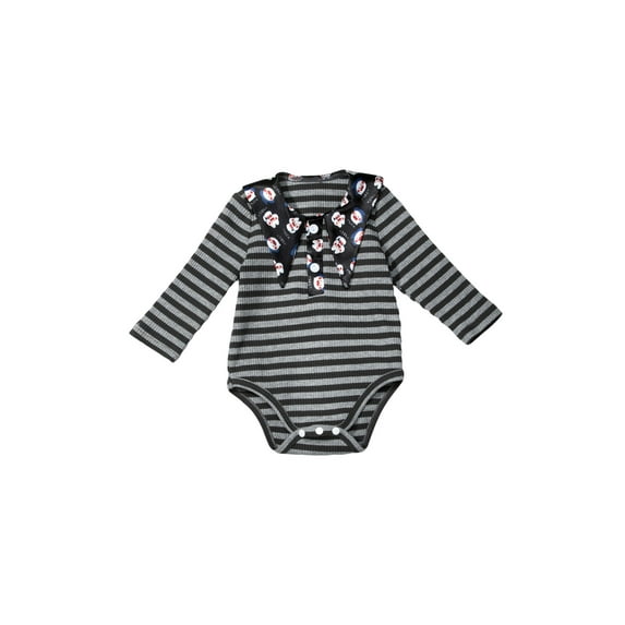 Sedceaty Baby Romper, Halloween Stripe Cartoon Patterns Lapel Long Sleeve Bodysuit for Girls Boys, 0-3 Years