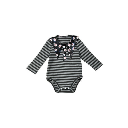 

AMILIEe Toddler Baby Girls Halloween Romper Stripe Cartoon Patterns Lapel Long Sleeve Bodysuit 0-3 Years