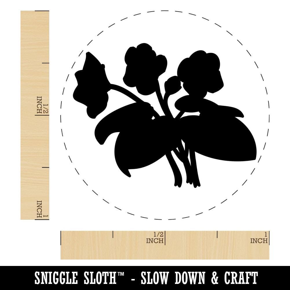 Violets Flowers Solid Self-Inking Rubber Stamp Ink Stamper - Pink Ink - Medium 1 Inch