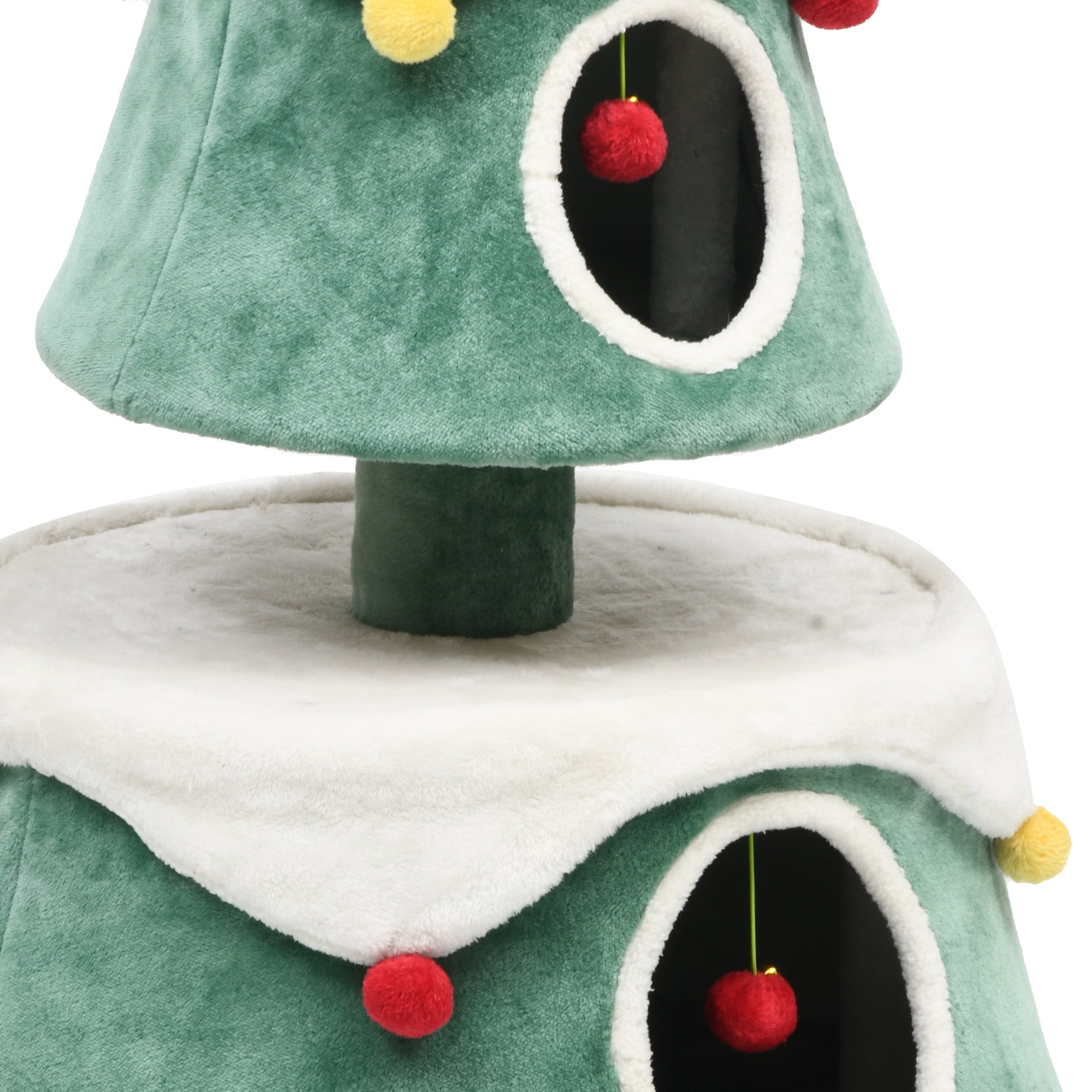 Uforic 63" H Large Christmas Cat Tree,2 Cat House with Plush Ball, Green+White