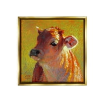 Stupell Industries Sunlit Calf Painting Animals & Insects Painting Gold Floater Framed Canvas Art Print Wall Art, 18 x 18
