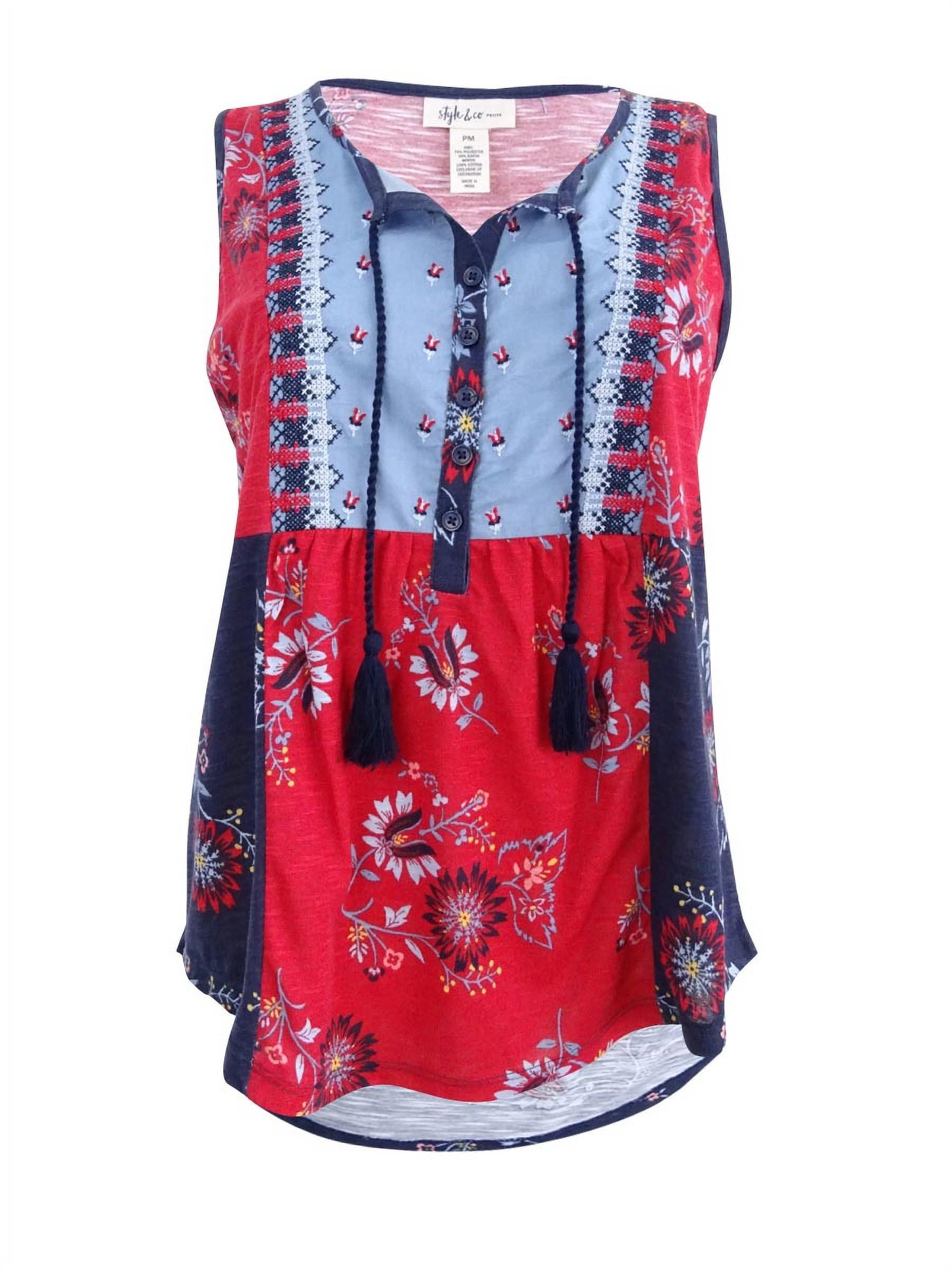 $44 2X Style & Co Plus Size Cotton Mixed-Print Sleeveless Top in Blue Radiance 