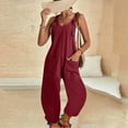thumbnail image 4 of up to 60% off Gifts Usmixi Jumpsuits for Women Dressy Casual Solid Loose Pocket Adjustable Strap Maxi Jumpsuits Overalls Summer V-Neck Sleeveless Plain Long Formal Rompers Wine m, 4 of 6
